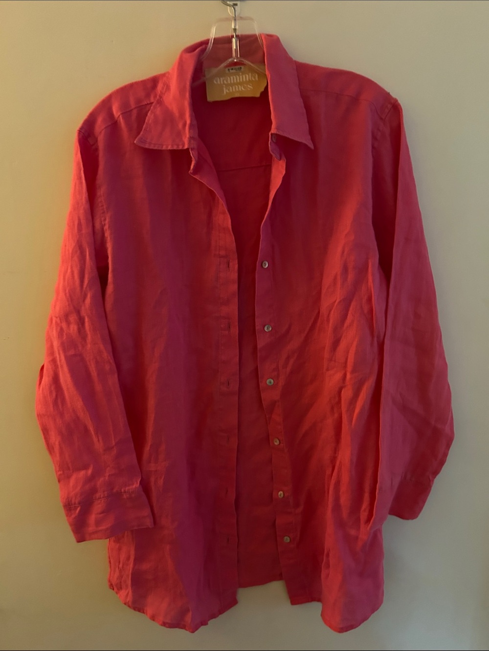 Vibrant Pink linen Relaxed Button-Down Shirt - Picture 2 of 3